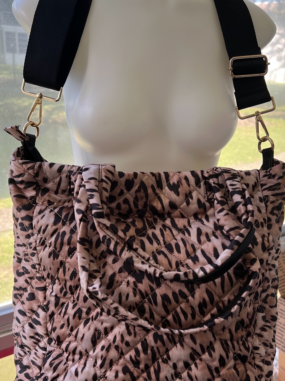 Ahdorned leopard print quilted nylon large tote NWOT